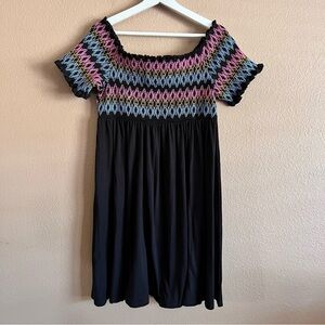 Torrid Black Embroidered Jersey Off the Shoulder Skater Dress Size 2